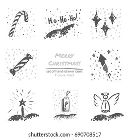Christmas hand drawn sketch icons on white background Few color tones Vector illustration