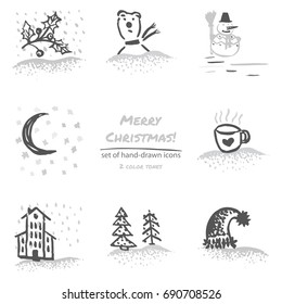 Christmas hand drawn sketch icons on white background Few color tones Vector illustration