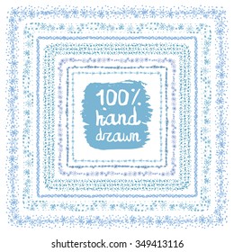 Christmas Hand drawn snow square frames set.New year doodle pattern textures,snowflakes, stars,point ornament.Decoration vector,cyan set.Winter symbols,isolated wreath.For card,invitations