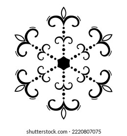 Christmas hand drawn snowflake. Decorative openwork snowflake with curls. Winter design element. Happy New Year vector illustration isolated on a white background