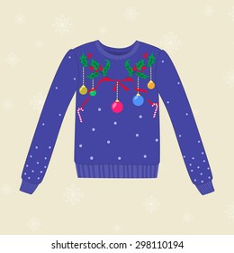 Christmas hand drawn sweater with Christmas decorations 