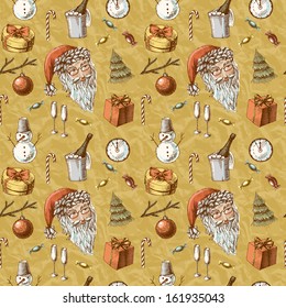 Christmas hand drawn texture with cute Santa deer 