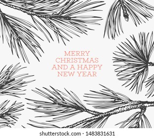 Christmas hand drawn vector greeting card template. Vintage style illustration
