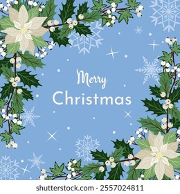 Christmas hand drawn vector greeting card template. Flat style illustration