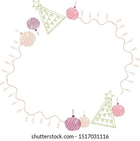 Christmas hand drawn vector illustration. Frame, banner, postcard of winter symbols. Suitable for decor, textiles, packaging paper.