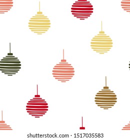 Christmas hand drawn vector illustration. Pattern of winter symbols, balls, lines, doodles, dashes. Suitable for decor, textiles, packaging paper.