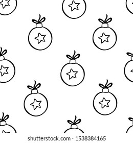 Christmas hand drawn vector illustration. Pattern of winter symbols, balls, lines, doodles, dashes. Suitable for decor, textiles, packaging paper.