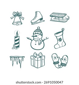 Handgezeichnete Vektorgrafiken zu Weihnachten. Vektor-Set mit Weihnachtselementen