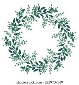 Christmas hand drawn wreath with leaves, branches. Winter floral cozy elements. Vector floral frames. Happy New Year illustration isolated on a white background