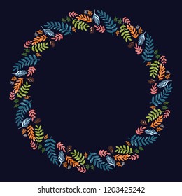 Christmas Hand Drawn Wreath with Round Frame for Cards Design Vector Layout with Copyspace Can be use for Decorative Kit, Invitations, Greeting Cards, Blogs, Posters, Merry X’mas and Happy New Year.