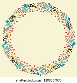 Christmas Hand Drawn Wreath with Round Frame for Cards Design Vector Layout with Copyspace Can be use for Decorative ,Invitations, Greeting Cards, Blogs, Posters, Merry Christmas and Happy New Year.
