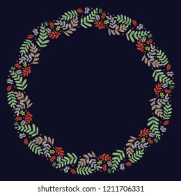 Christmas Hand Drawn Wreath with Round Frame for Cards Design Vector Layout with Copyspace Can be use for Decorative Invitations, Greeting Cards, Blogs, Posters, Merry Christmas and Happy New Year.