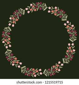 Christmas Hand Drawn Wreath with Round Frame for Cards Design Vector Layout with Copyspace Can be use for Decorative Invitations, Greeting Cards, Blogs, Posters, Merry Christmas and Happy New Year.