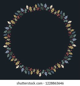 Christmas Hand Drawn Wreath with Round Frame for Cards Design Vector Layout with Copyspace Can be use for Decorative Invitations, Greeting Cards, Blogs, Posters, Merry Christmas and Happy New Year.