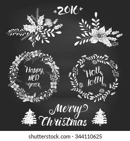 Christmas hand drawn wreath. Vector xmas collection. Decoration element for cards and invitations. 