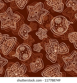 Christmas hand-drawn dark chocolate seamless pattern