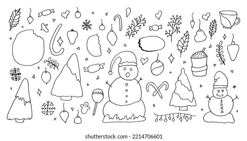 Christmas Hand-Drawn Doodle Graphics Elements Vector Can be Used in Xmas Holiday Decorations, invitations Card Design, t-shirts, baby clothes, bags, pillows, mugs, etc. Christmas Elements Set Bundle.