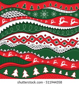 Christmas hand-drawn ethno pattern, tribal background. Merry Christmas design. It can be used for wallpaper, web page and others. Vector illustration.
