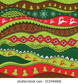 Christmas hand-drawn ethno pattern, tribal background. Merry Christmas design. It can be used for wallpaper, web page and others. Vector illustration.