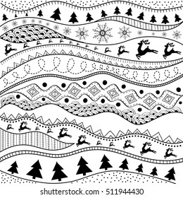 Christmas hand-drawn ethno pattern, tribal background. Merry Christmas design. It can be used for wallpaper, web page and others. Vector illustration.