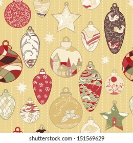 Christmas hand-drawn seamless pattern with filigree balls