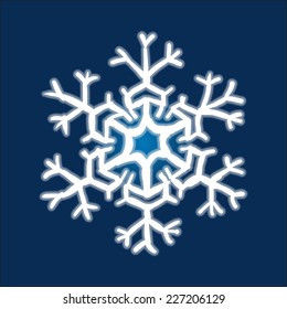 Christmas hand-drawn snowflake on deep blue background.