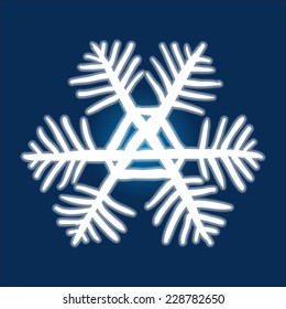 Christmas hand-drawn snowflake on deep blue background.
