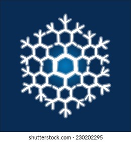 Christmas hand-drawn snowflake on deep blue background.