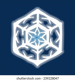 Christmas hand-drawn snowflake on deep blue background.