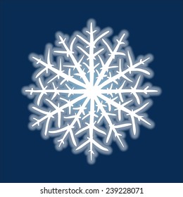 Christmas hand-drawn snowflake on deep blue background.
