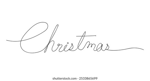 Christmas handwriting. Black line continuous for holiday element and festive