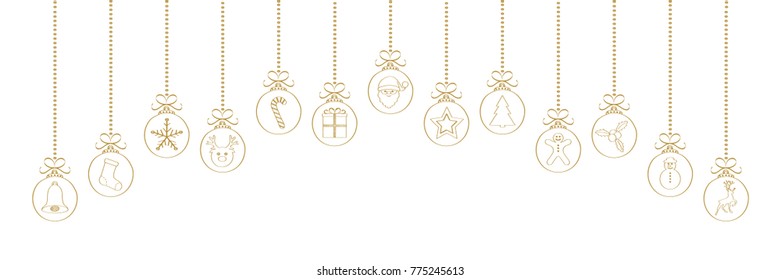 Christmas hanging balls - hand drawn decorations. Vector.