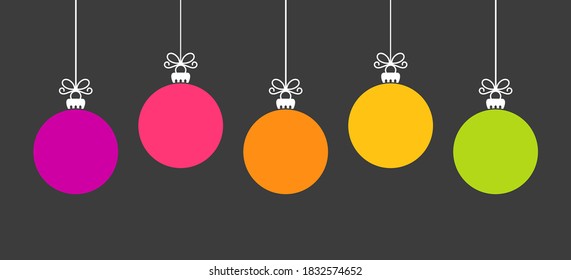 Christmas hanging colorful baubles ornaments. Vector illustration.
