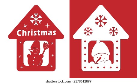 Christmas Hanging Decorations In The Form Of A House With A Snowman. DIY Christmas Crafts. Cut Out The Decoration.