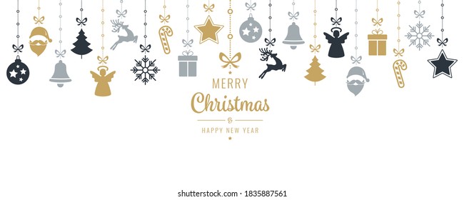 Christmas hanging elements on robe with wishes on white background