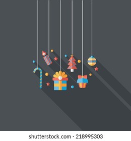 Christmas hanging flat icon with long shadow,eps10