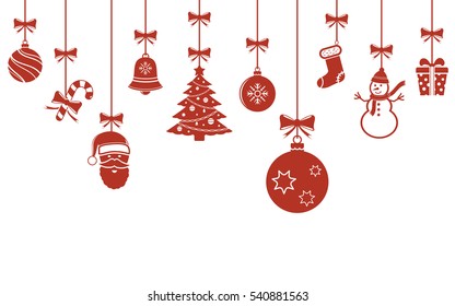 Christmas hanging ornaments background. Christmas banner.