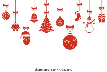 Christmas hanging ornaments background. Christmas banner.