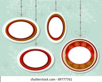 Ornamentos navideños colgantes con grunge para la ilustración text.vector