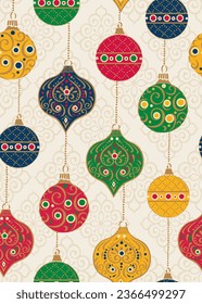 Christmas Hanging Ornaments Seamless Pattern- Christmas vector design