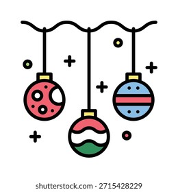 Christmas Hanging Ornaments Set Vector Illustration, Filled Style Icon.