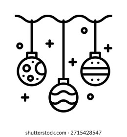 Christmas Hanging Ornaments Set Vector Illustration, Line Style Icon.