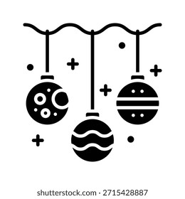 Christmas Hanging Ornaments Set Vector Illustration, Solid Style Icon.