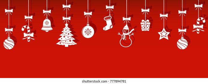 Christmas hanging ornaments with shadow vector background
