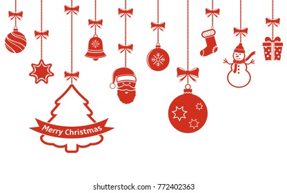 Christmas hanging red ornaments isolated background