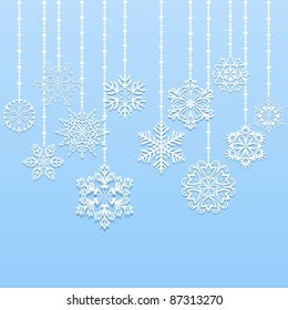 Christmas Hanging Snowflakes Vector Background.