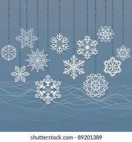 Christmas Hanging Snowflakes Vector Background.