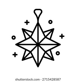 Christmas Hanging Star Vector Illustration, Line Style Icon.