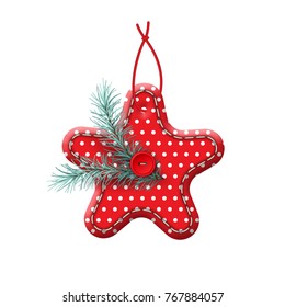 Christmas hanging textile handmade decorations. Holiday vector ornament on a white background
