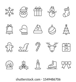 Christmas happy celebrations icons set, Outline symbol flat design on white background, Vector illustration